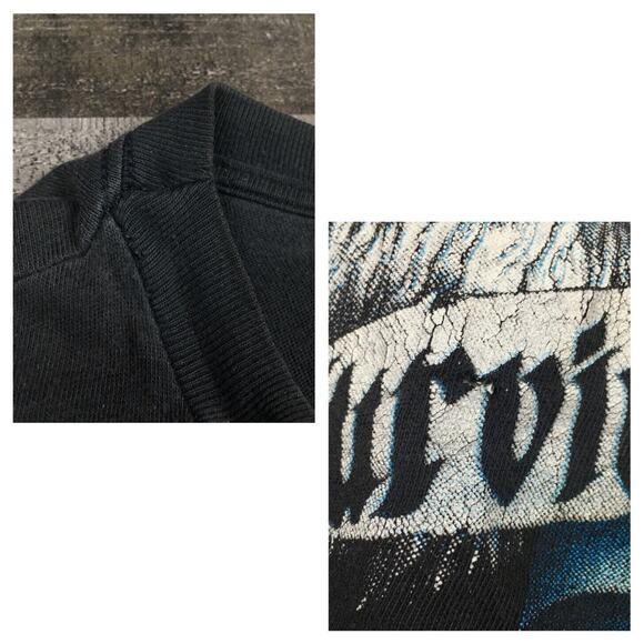 Vintage American Thunder Wolf Only the Strong Survive T Shirt Tee Distressed AOP - Picture 12 of 16